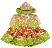 Zeleno-oranžové květované šaty s kapucí 