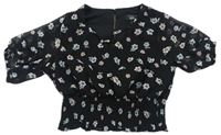 Černé květované šifonové crop tričko New Look 