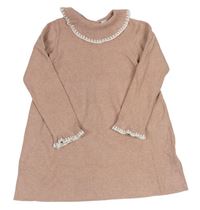 Pudrové melírované svetrové šaty s límečkem Primark 