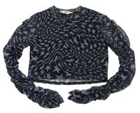 Černo-modré šifonové crop triko s hvězdami Matalan