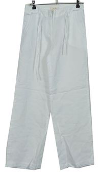 Dámské bílé lněné kalhoty E-vie 
