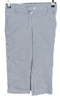 Dámské bílo-tmavomodré proužkované elastické capri kalhoty 
