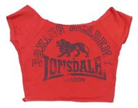 Červené crop tričko s nápisy Londale 