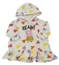 Smetanové melírované teplákové šaty s Peppa Pig a barevnými srdíčky a kapucí Next
