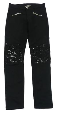 Černé plátěné skinny kalhoty s flitry H&M