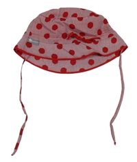Červeno-bílý pruhovaný plátěný klobouk s puntíky 
