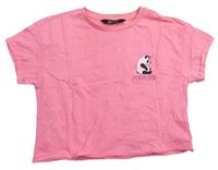 Neonově růžové crop tričko s jednorožcem New Look
