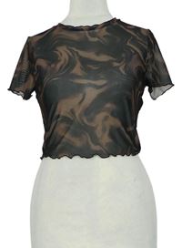Dámské černo-hnědé vzorované tylové crop tričko Primark 