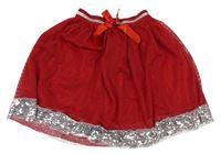 Červená perforovaná sukně s flitry
