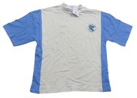 Béžovo-modré tričko s dinosaurem a nápisy Pep&Co