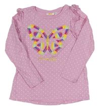 Růžové puntíkované triko s motýlem s volány Kids 
