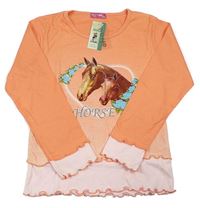 Oranžovo-světlerůžové triko s koníky 