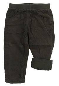 Tmavohnědé manšestrové podšité kalhoty s úpletovým pasem LOSAN