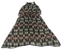 Černo-krémovo-růžové vzorované šifonové šaty H&M