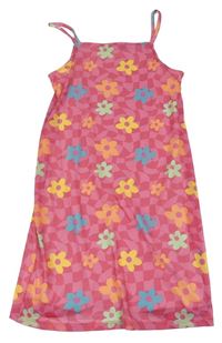 Růžové kostkované šaty s květy Primark