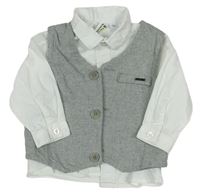 2set - Bílá košile + šedá melírovaná tepláková vesta iDo
