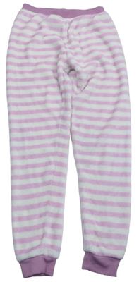 Růžovo-bílo-starorůžové pruhované plyšové domácí kalhoty alive