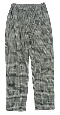 Černo-bílo/světlešedo-stříbrné kostkované vzorované kalhoty se zavazováním Maëlys