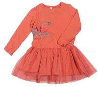 Oranžovo-červené šaty s labutí Coccodrillo 