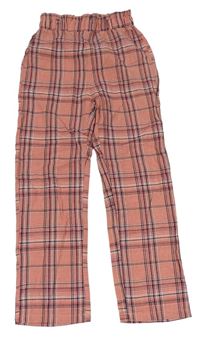 Růžové kostkované lehké kalhoty Shein