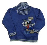 Modrý svetr s Mickeym a pruhovými lemy zn. C&A