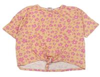 Světlerůžové květinové crop tričko Pep&Co