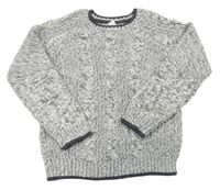 Bílo-šedý melírovaný svetr s copánkovým vzorem F&F