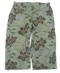 Zelené květované plátěné capri kalhoty C&A