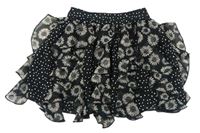 Černá květovaná šifonová sukně s puntíky Matalan