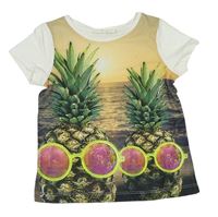 Béžové tričko s ananasy s brýlemi
