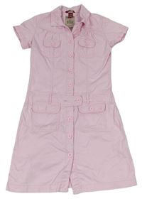 Růžové plátěné propínací košilové šaty H&M