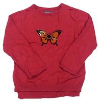 Malinový svetr s motýlkem s flitry Inextenso 