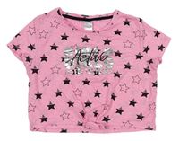 Neonově růžové crop tričko s hvězdičkami a nápisem C&A
