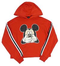 Červená crop mikina s Mickeym a kapucí Disney