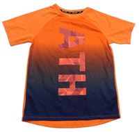 Oranžovo-tmavomodré sportovní tričko s nápisem H&M