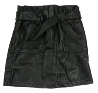 Černá koženková paper bag sukně s páskem Primark
