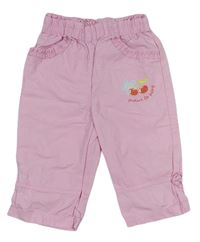 Růžové plátěné kalhoty s třeničkami C&A