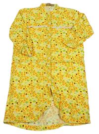 Žluté květované lehké propínací šaty s beruškami a motýly