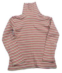 Béžovo-červeno-bílé pruhované triko s rolákem 
