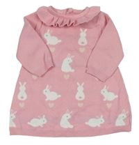 Růžové svetrové šaty s králíčky a límečkem Nutmeg