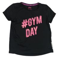 Černé sportovní funkční tričko s růžovým nápisem Crivit