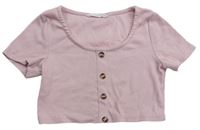 Růžové žebrované crop tričko s knoflíčky Shein 