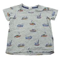 Šedé melírované tričko s plachetnicemi zn. H&M