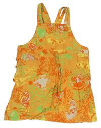 Oranžovo-zelené vzorované plátěné šaty 