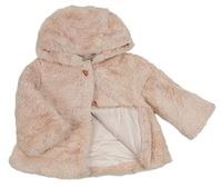 Růžový chlupatý zateplený kabátek s kapucí Nutmeg 