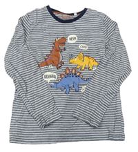 Tmavomodro-bílé pruhované triko s dinosaury C&A