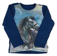 Tmavomodro-modré triko s koníkem 