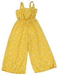 Žlutý květovaný lehký culottes overal New Look