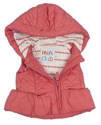 Růžová prošívaná šusťáková zateplená vesta s kapucí miniclub