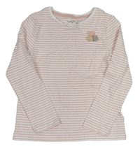 Růžovo-bílé pruhované triko s bambulkami F&F